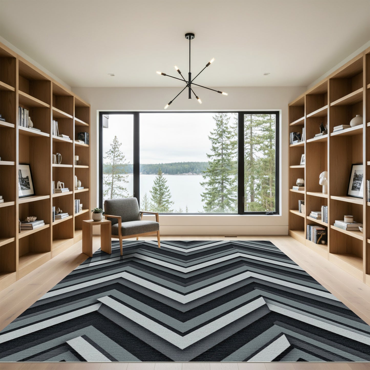 Monochromatic Gray Chevron Layered Rug