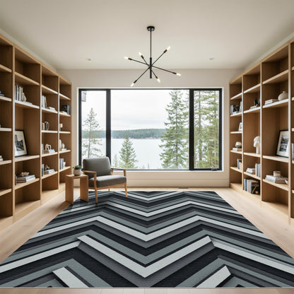Monochromatic Gray Chevron Layered Rug