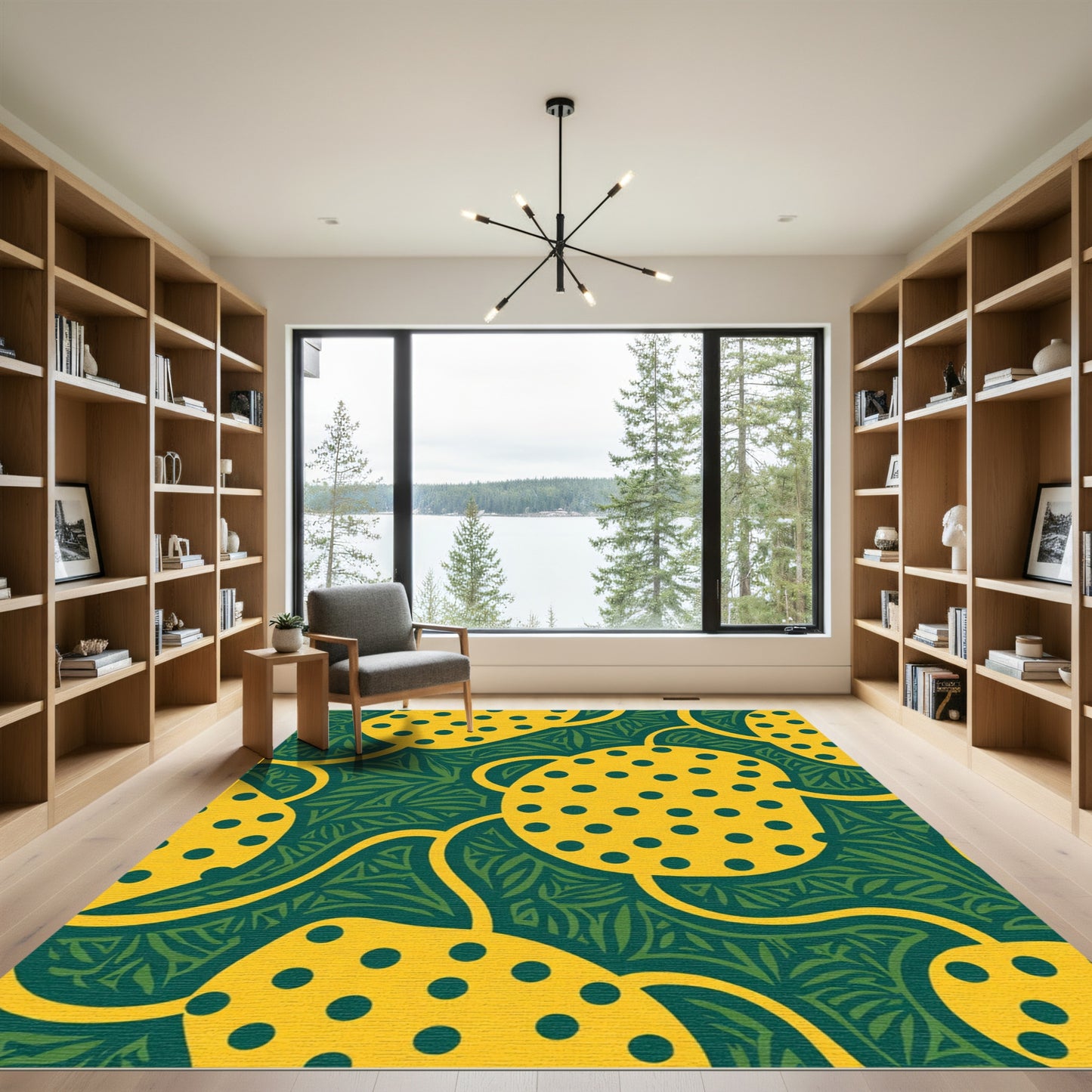 Yellow Polka Dot Botanical Swirls Rug