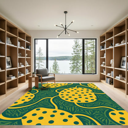 Yellow Polka Dot Botanical Swirls Rug