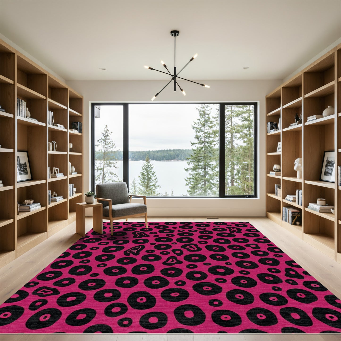 Vibrant Pink Black Organic Circles Rug