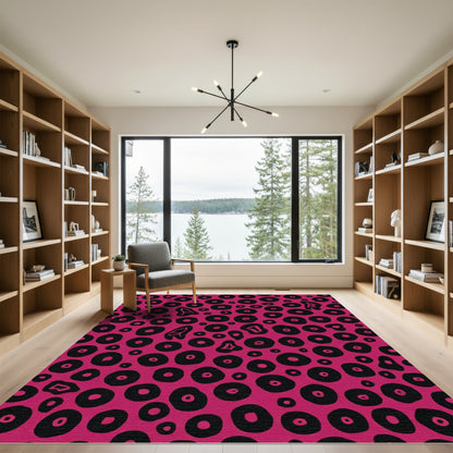 Vibrant Pink Black Organic Circles Rug
