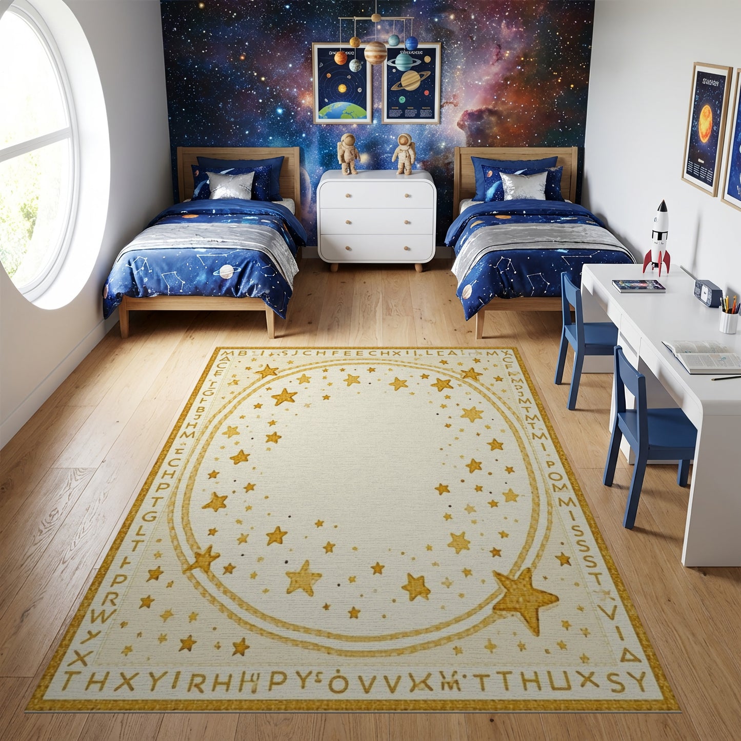 Golden Stars Alphabet Border Rug