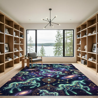 Glowing Celestial Unicorn Constellation Nebula Rug