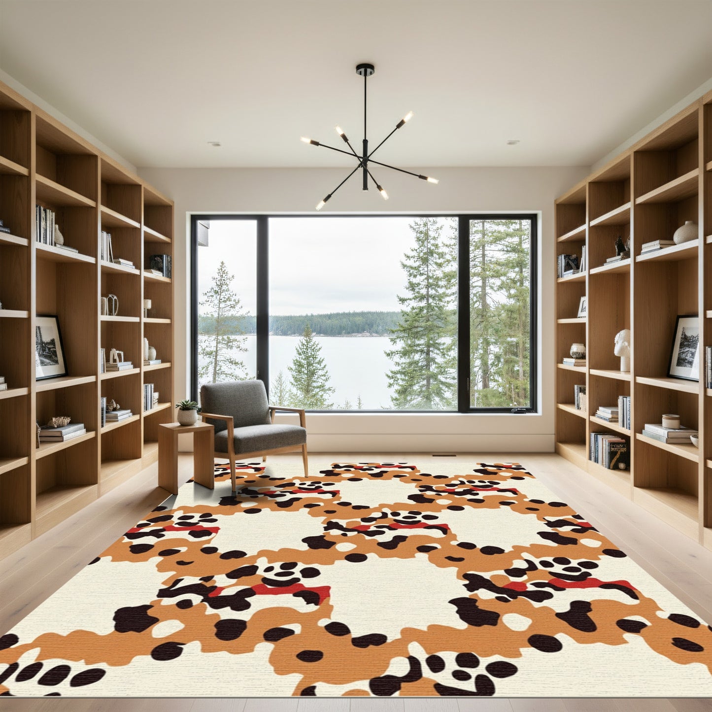 Abstract Terracotta Black White Red Splash Rug