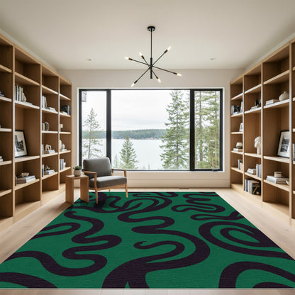Deep Green Swirl Ribbon Composition Rug