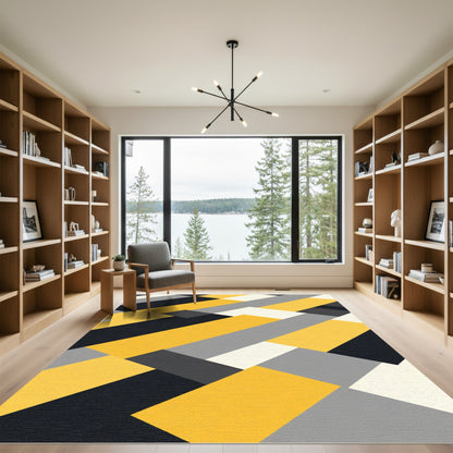 Modern Yellow Gray Geometric Blocks Rug