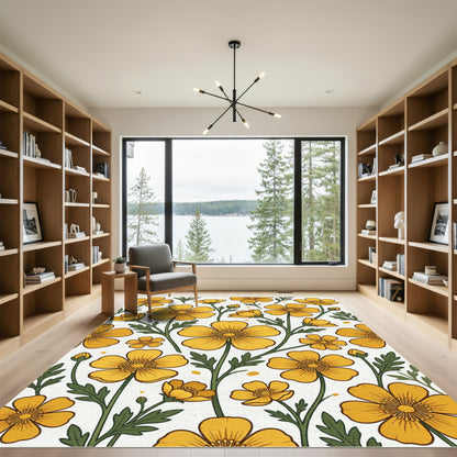 Sunny Yellow Buttercup Meadow Area Rug