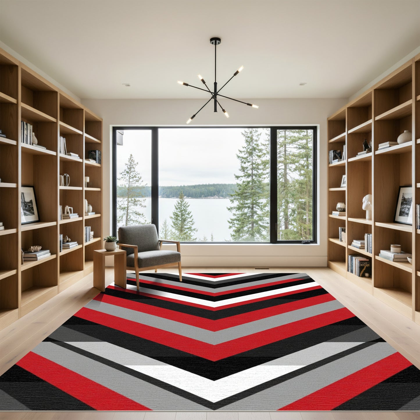 Bold Red Black Gray Chevron Stripes Rug