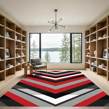 Bold Red Black Gray Chevron Stripes Rug