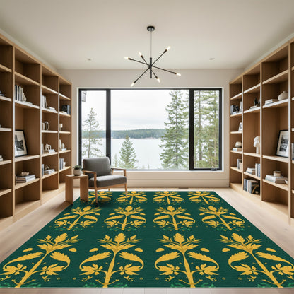 Golden Floral Symmetry Arrangement Rug