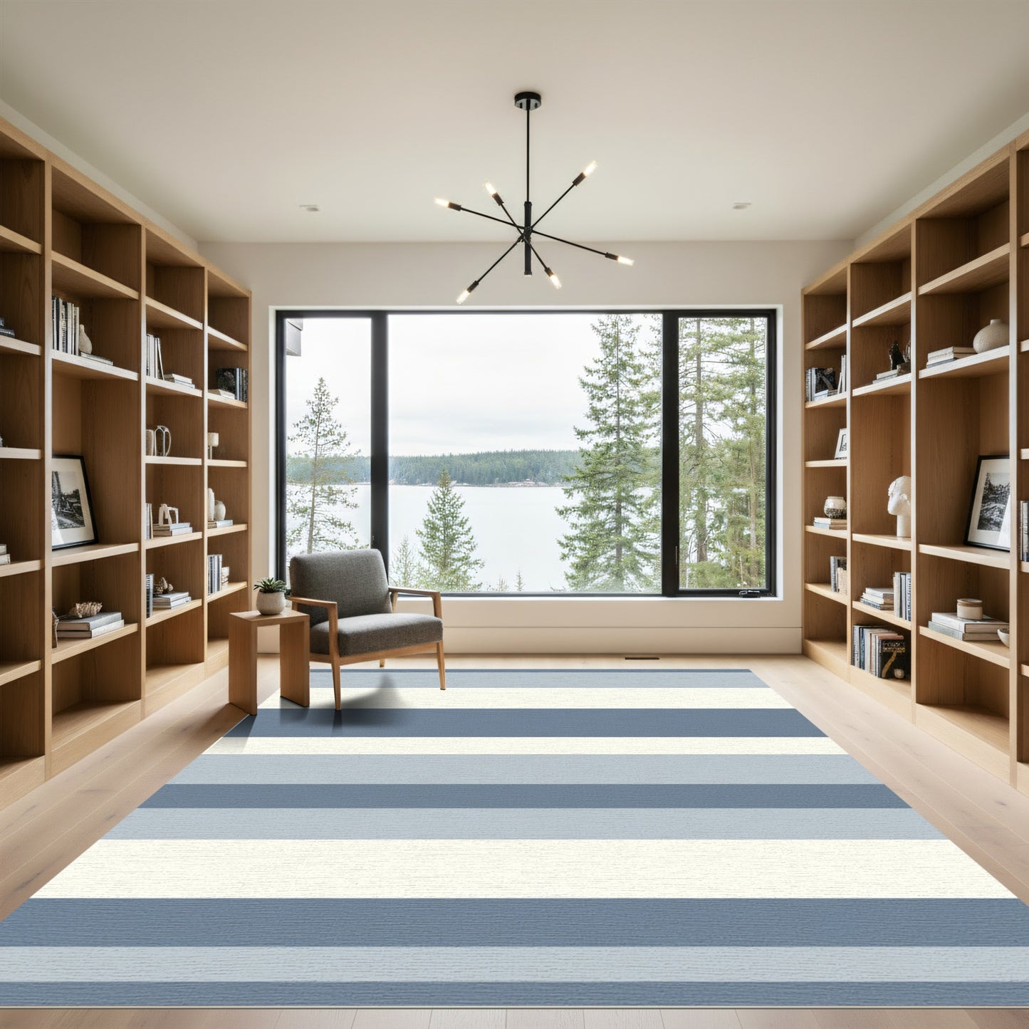 Blue Gray Cream Striped Horizon Rug