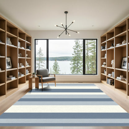 Blue Gray Cream Striped Horizon Rug