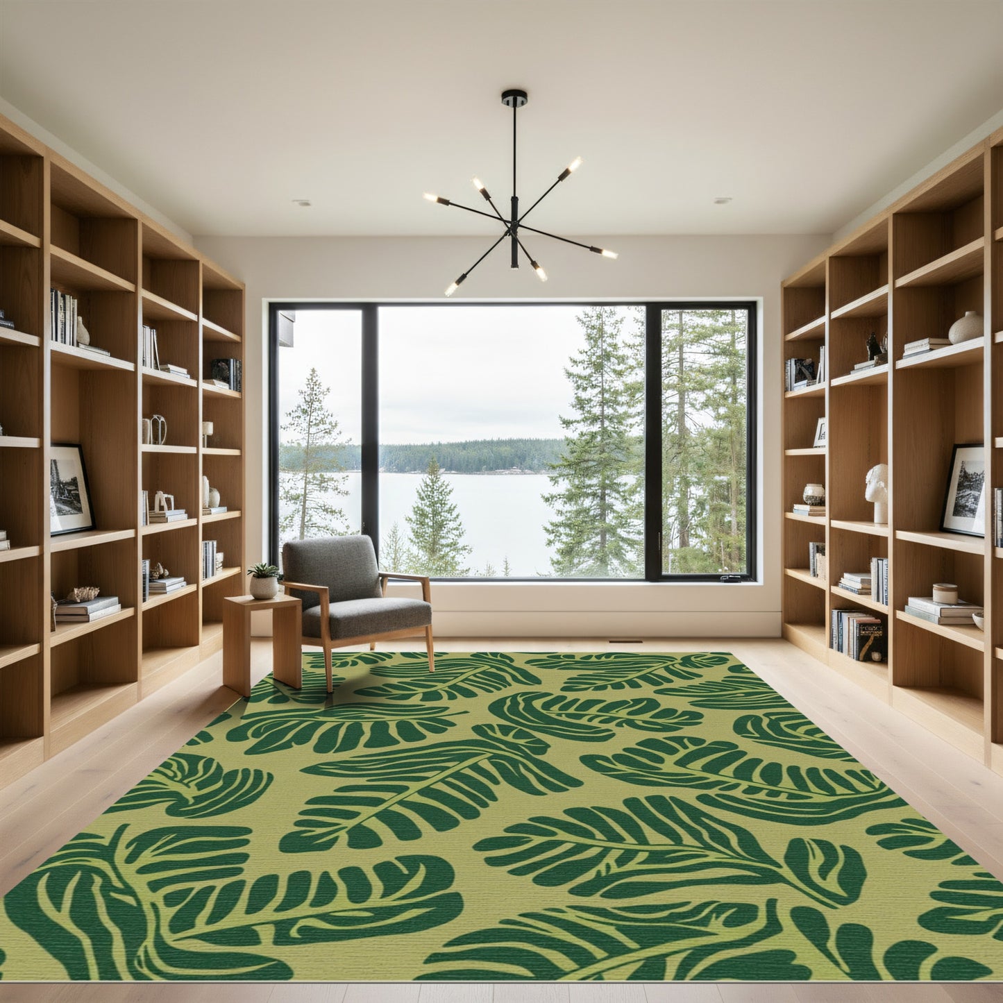 Earthy Green Tropical Leaf Collage Rug