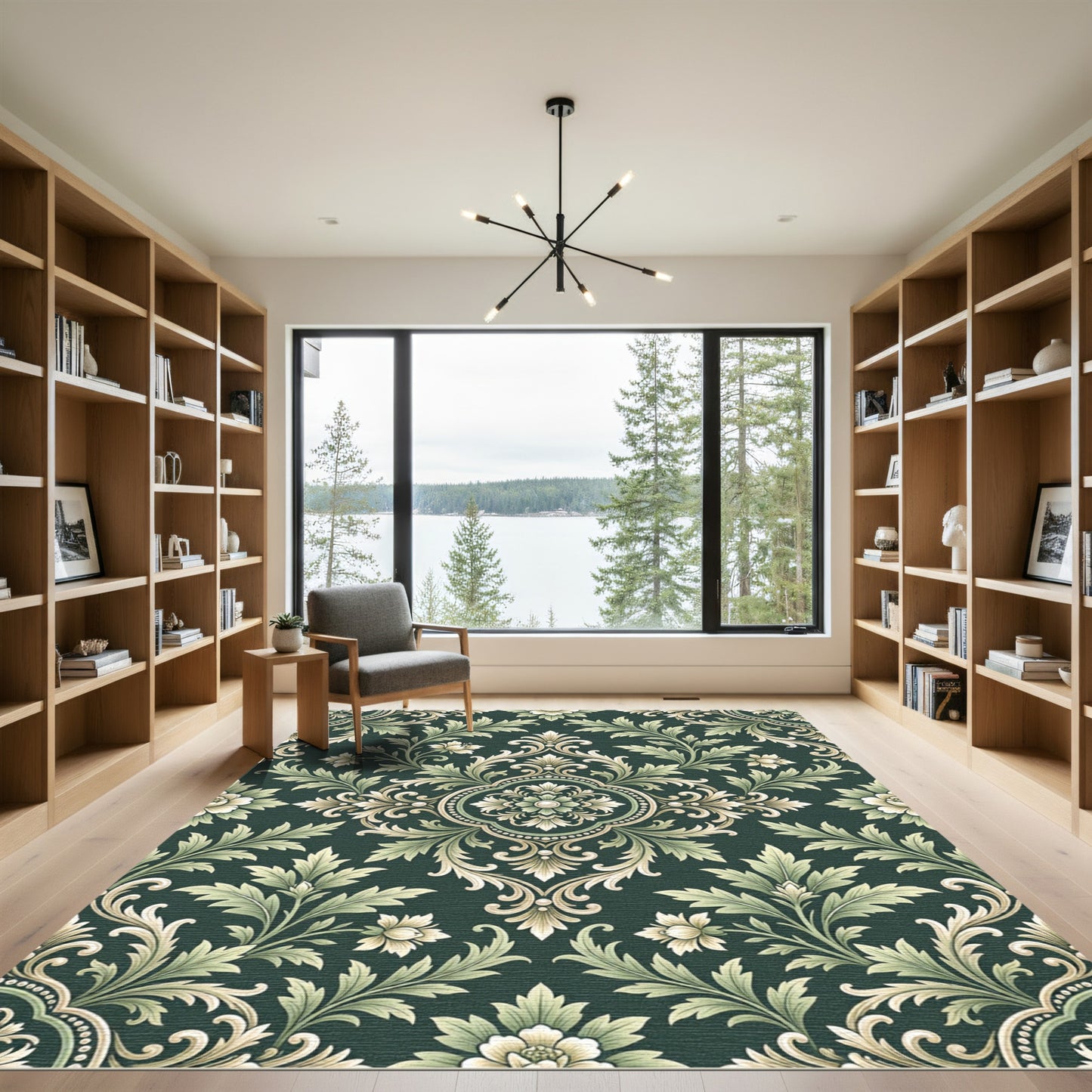 Classic Green Floral Damask Rug