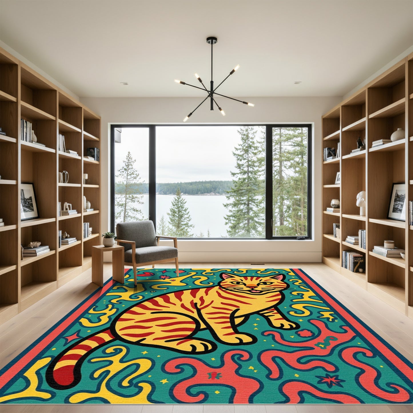 Retro Orange Tiger Cat Swirls Rug