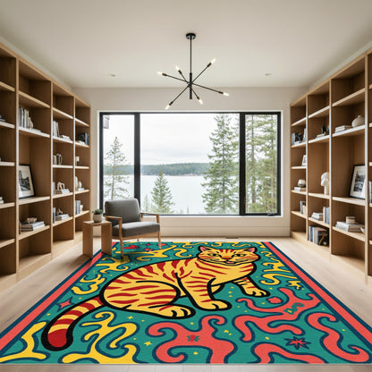 Retro Orange Tiger Cat Swirls Rug