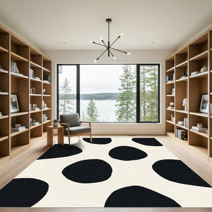 Bold Black and White Droplet Spots Rug