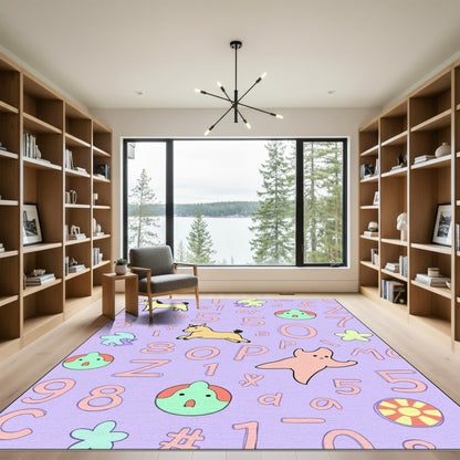Playful Yellow Horses Alphabet Numbers Rug