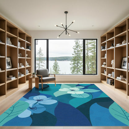 Deep Blue Floral Impressionist Rug