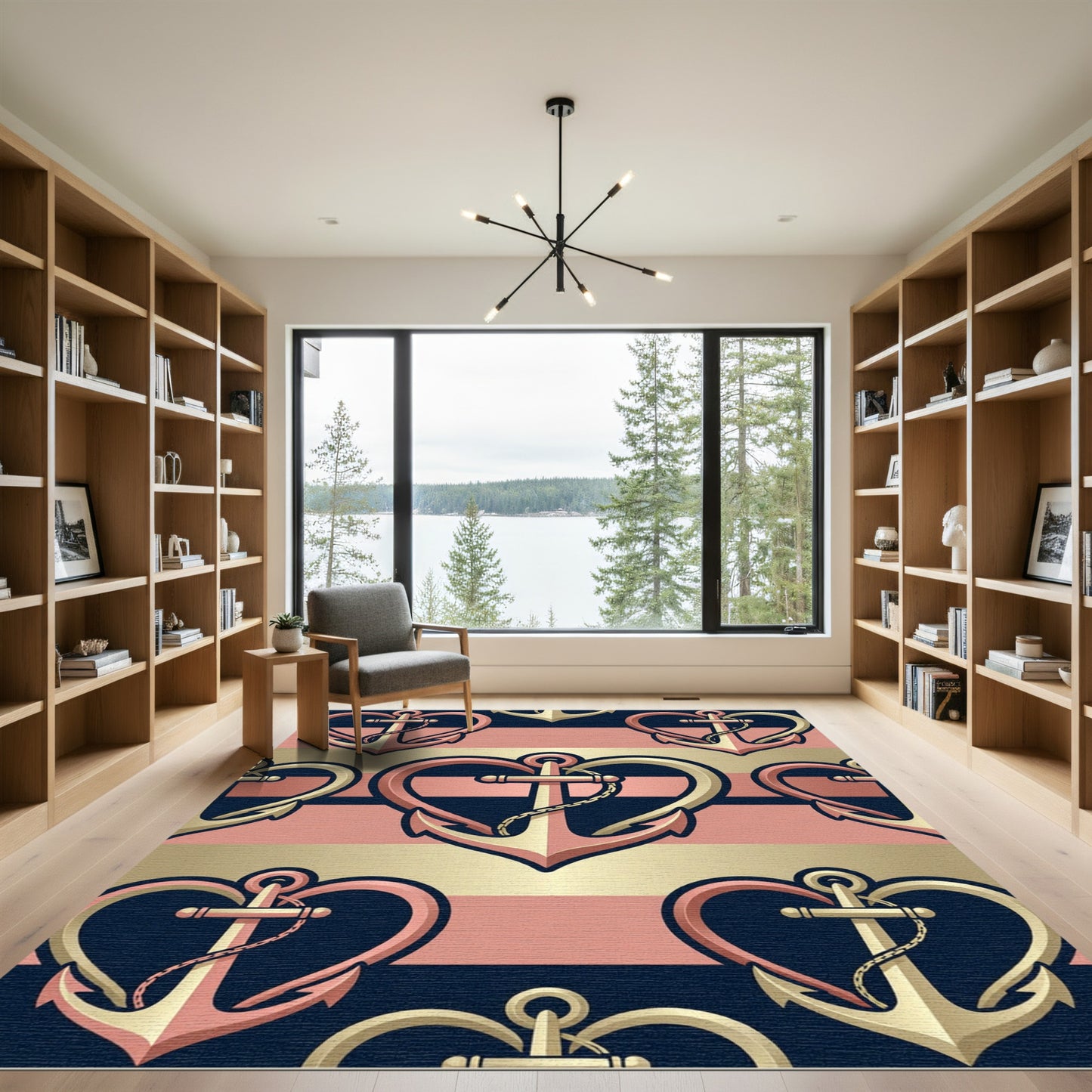Nautical Heart Anchor Stripes Rug