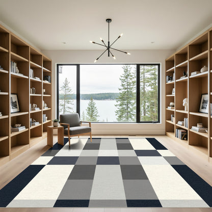Modern Abstract Black White Buffalo Check Rug