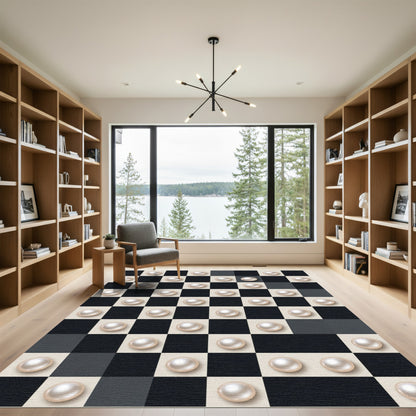 Monochromatic Checkered Pearl Sphere Art Rug