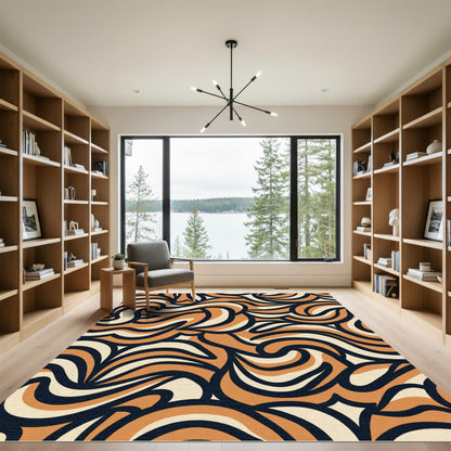 Retro Swirl Abstract Orange Cream Rug