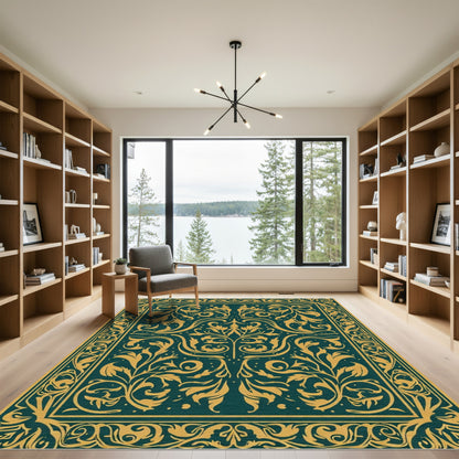 Rich Teal Golden Flourish Medallion Rug