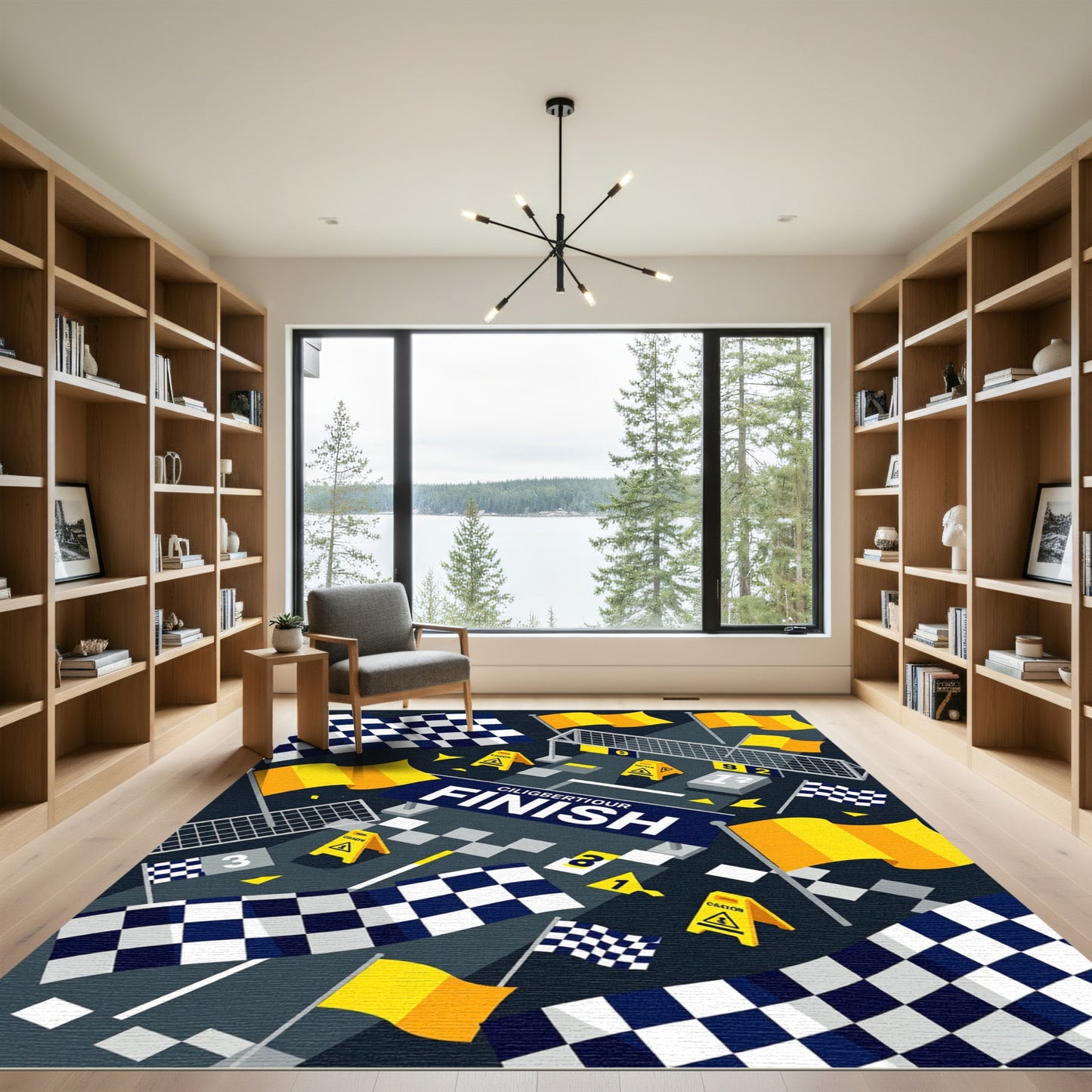 Dynamic Checkered Flag Motorsport Art Decor Rug