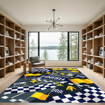 Dynamic Checkered Flag Motorsport Art Decor Rug
