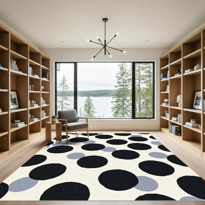 Retro Black And Gray Polka Dots Rug