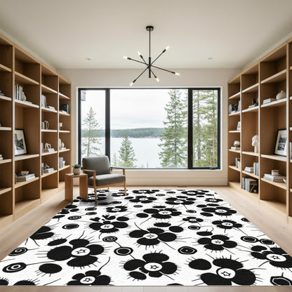 Bold Black Floral Whimsical Star Rug