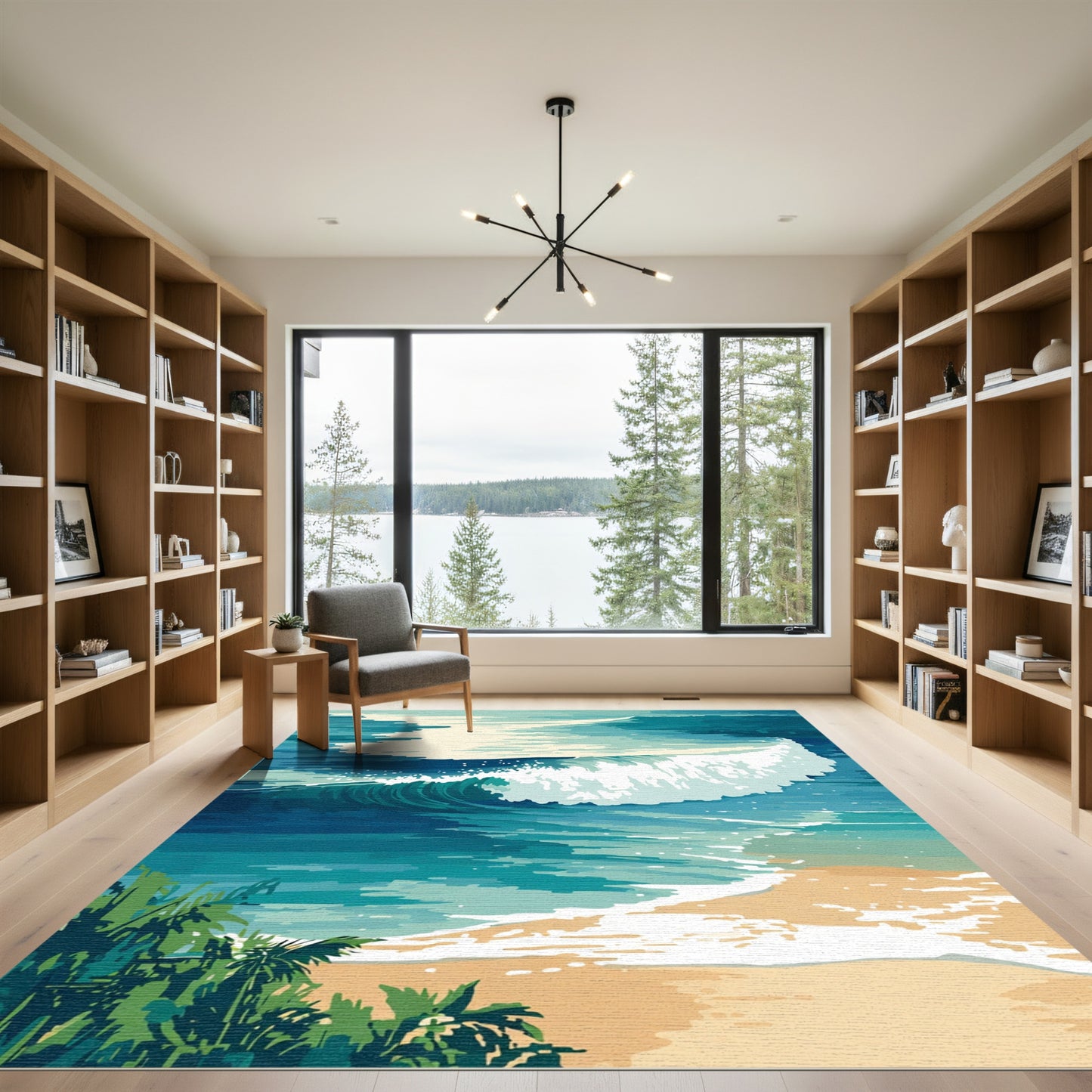Coastal Blue Ocean Wave Beach Vista Rug