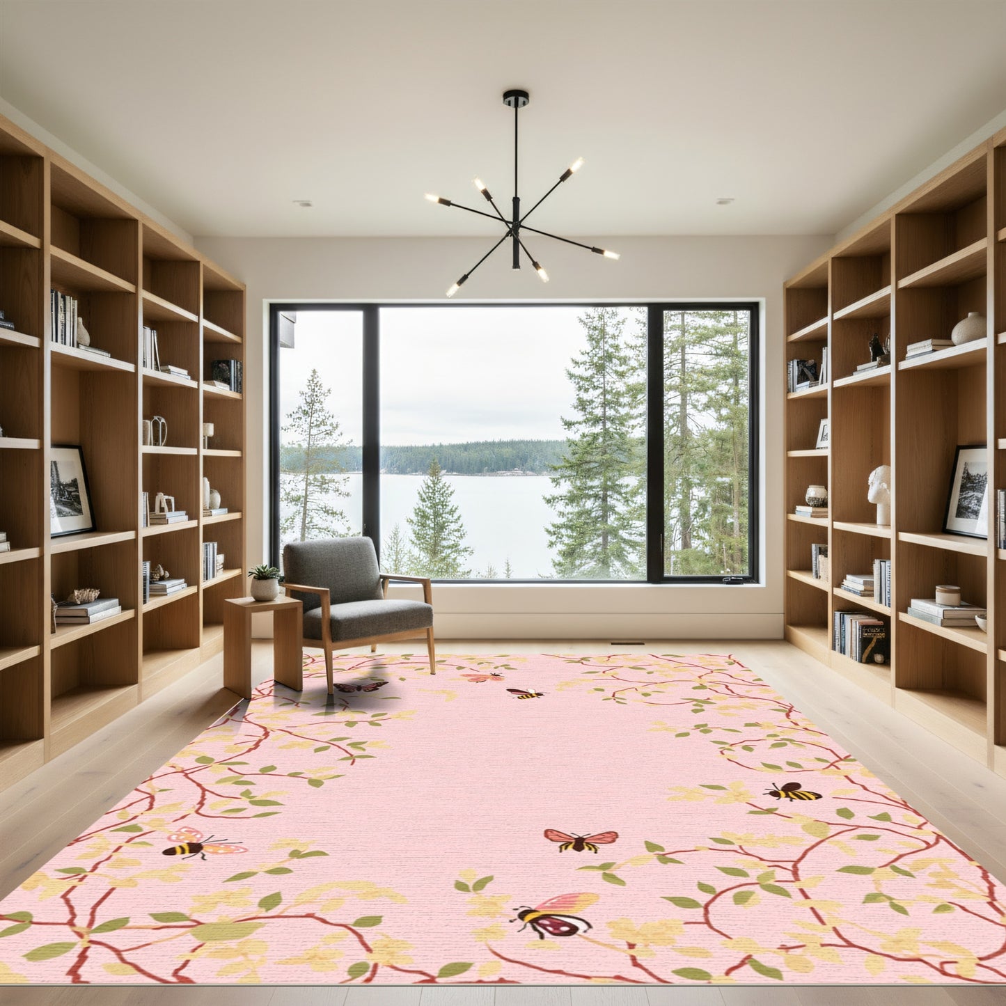 Whimsical Pink Butterfly and Bee Garden Rug