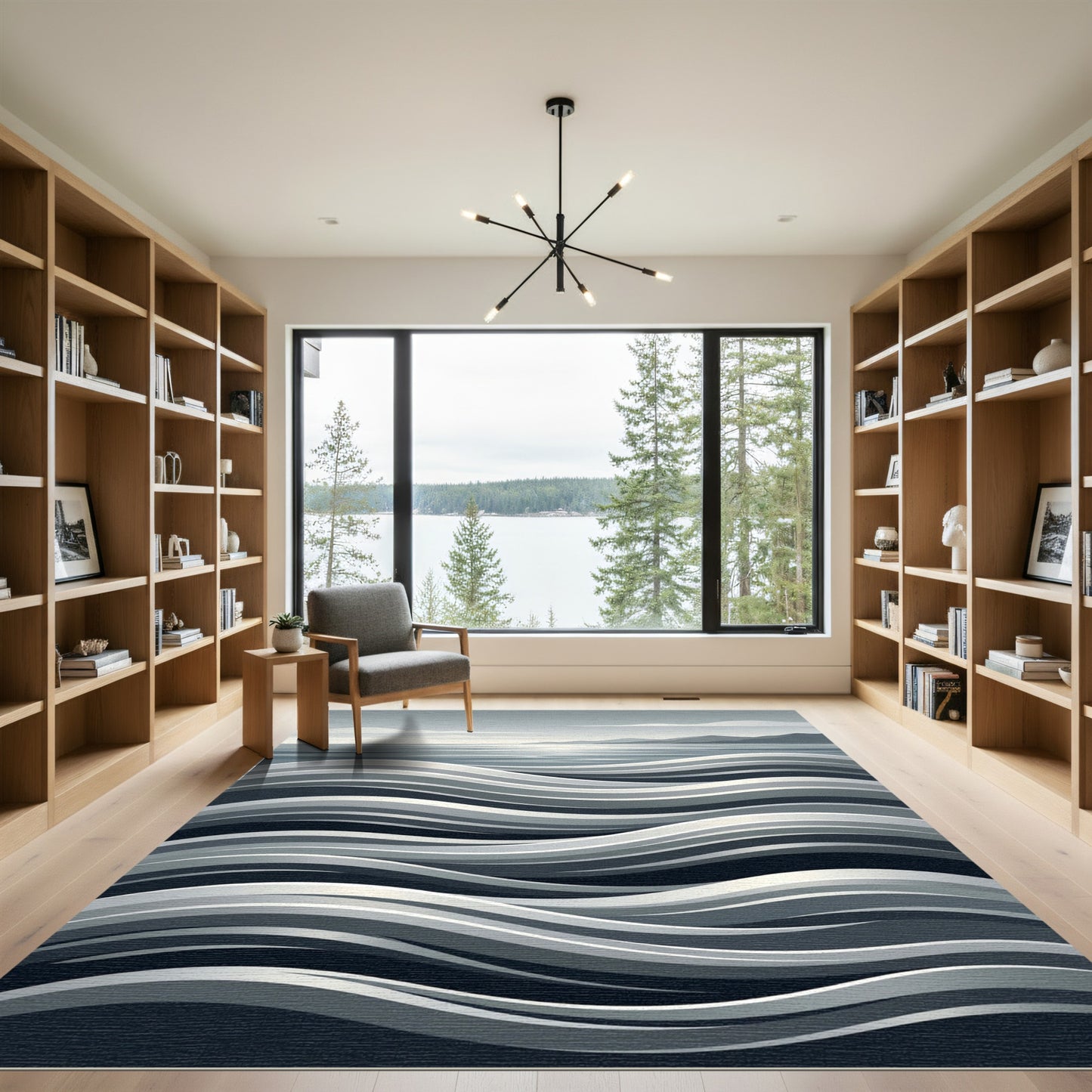 Monochrome Gradient Wavy OceanRug Rug
