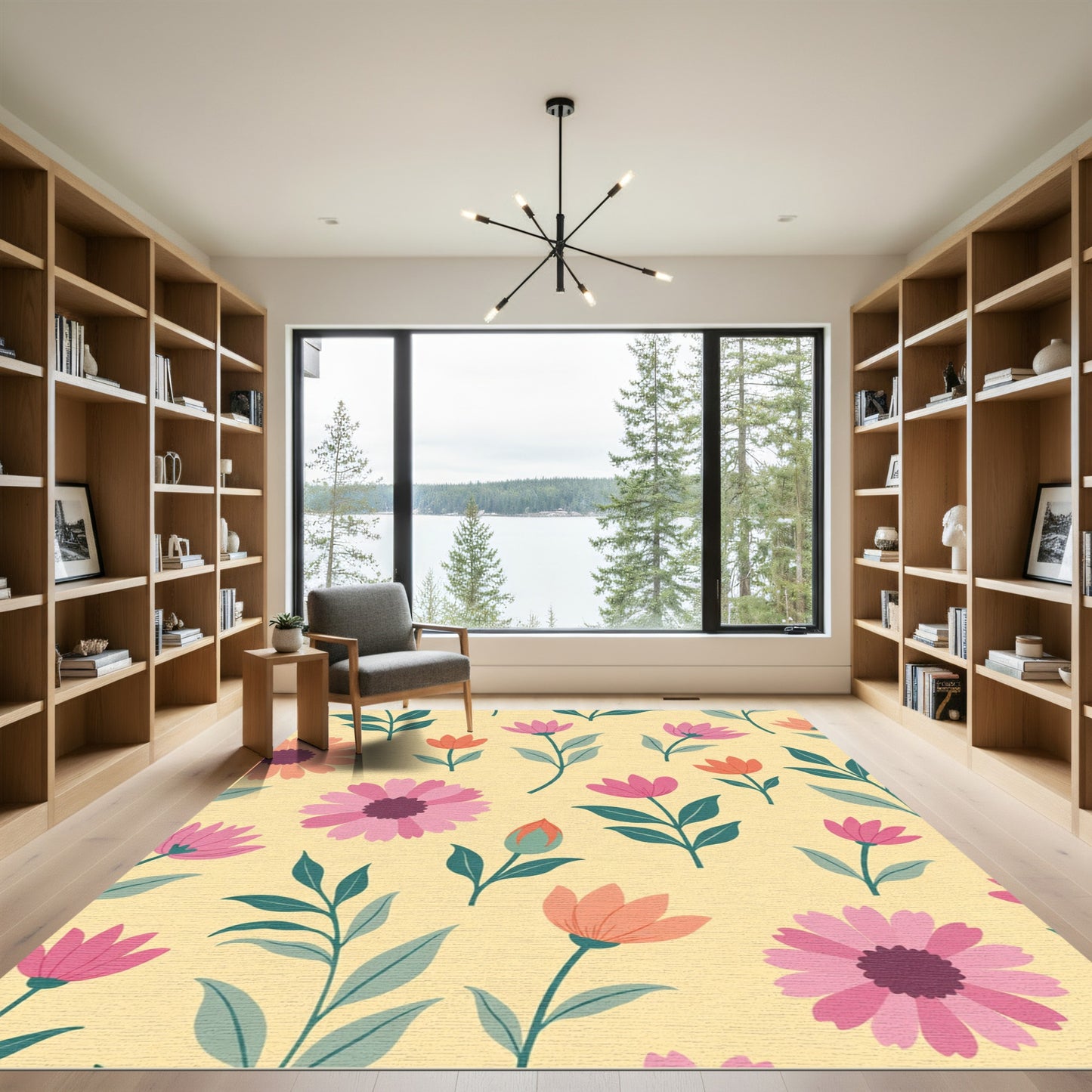 Bright Yellow Floral Meadow Garden Rug
