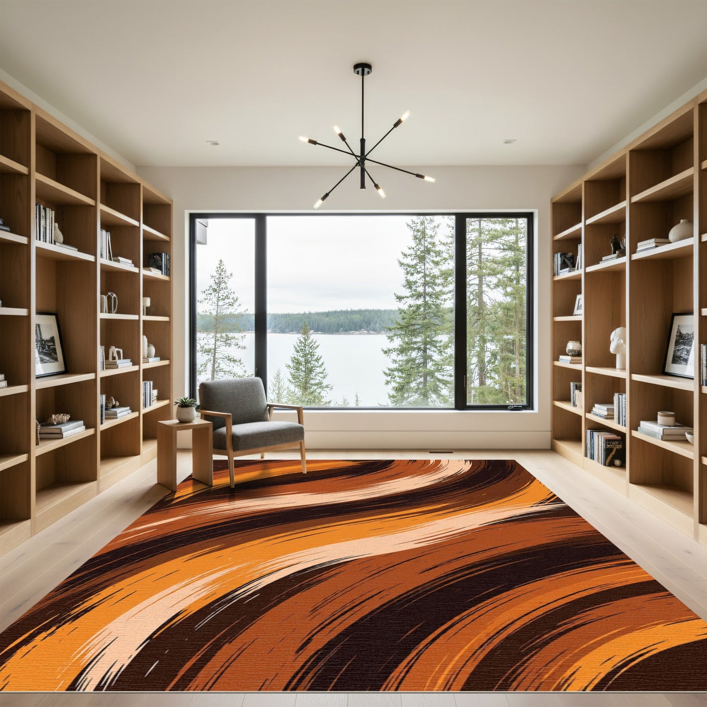 Abstract Earthy Amber Swirling Brushstroke Rug