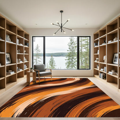 Abstract Earthy Amber Swirling Brushstroke Rug