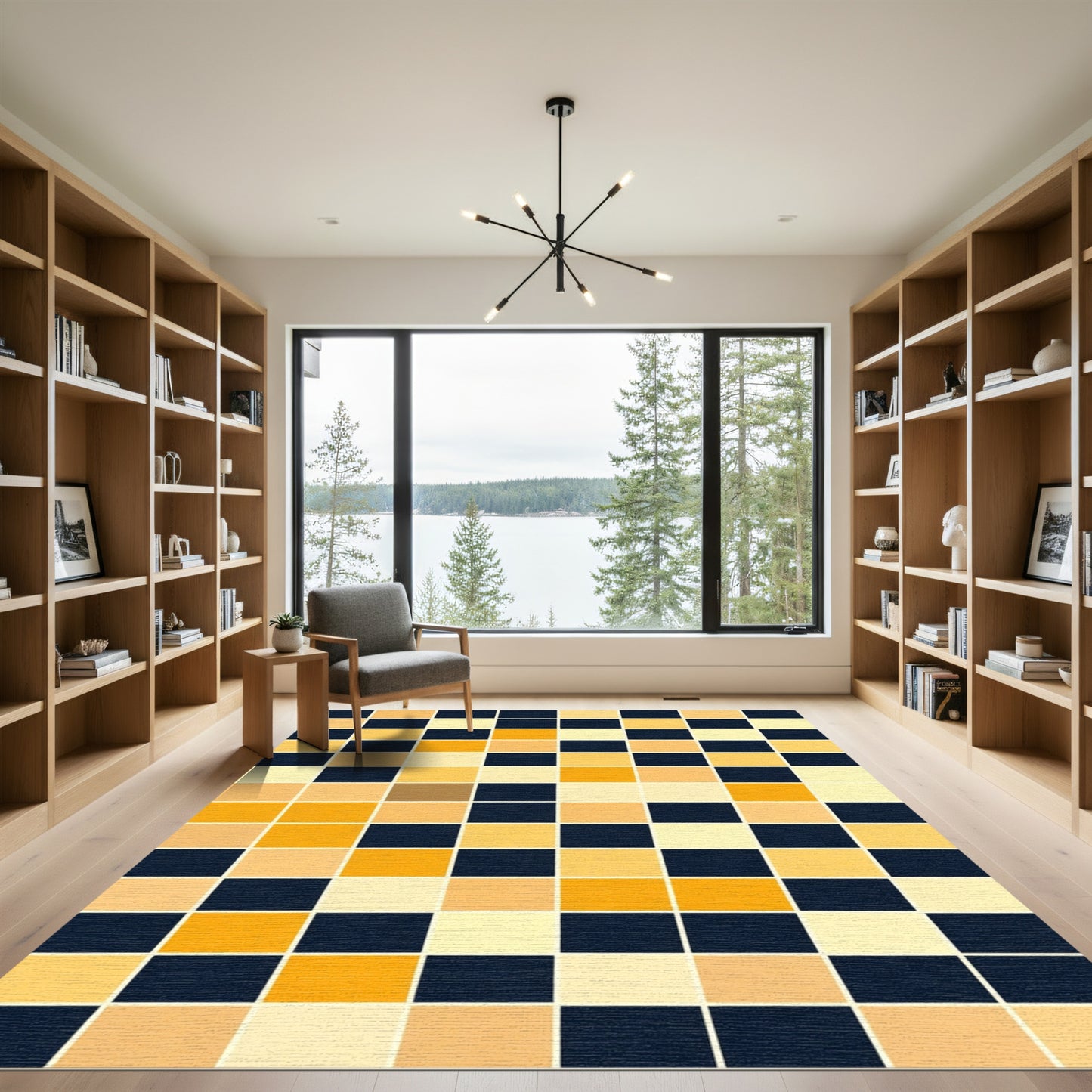 Warm Tones Checkered Grid Rug