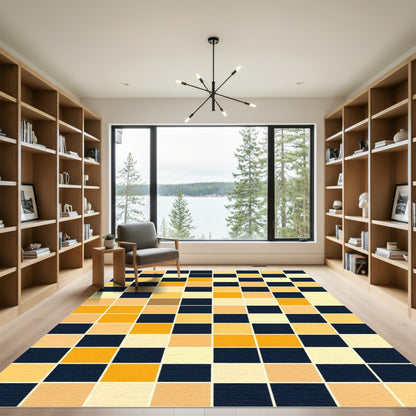 Warm Tones Checkered Grid Rug