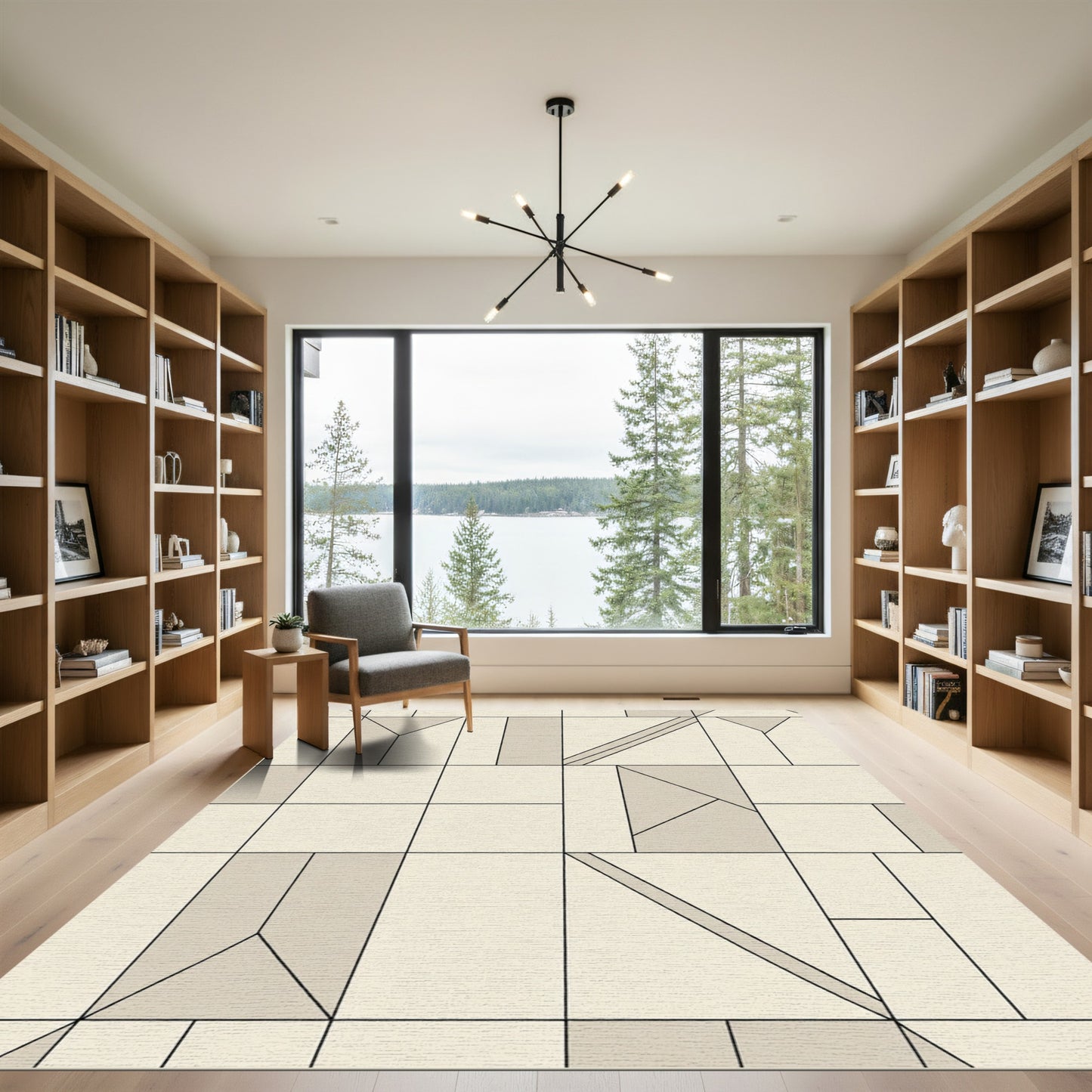 Neutral Geometric Composition Blocks Rug