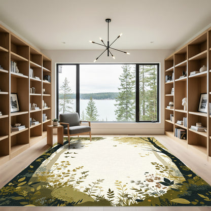 Golden Forest Canopy With Flying Birds Rug