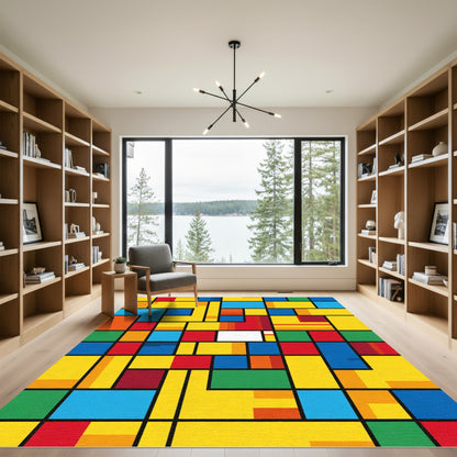 Vibrant Primary Color Geometric Blocks Rug