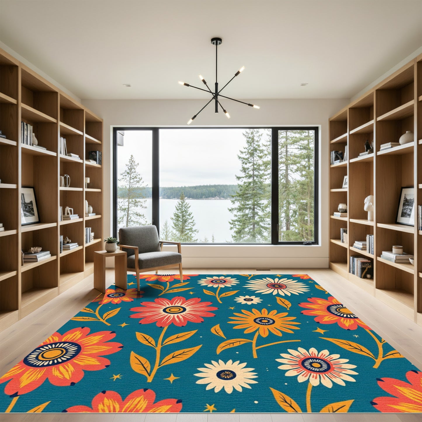 Teal Daisy Floral Sunburst Rug