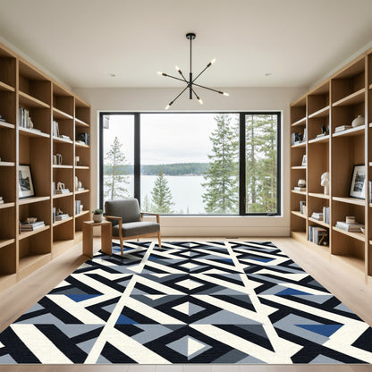 Abstract Geo Grid Dark Blue Rug