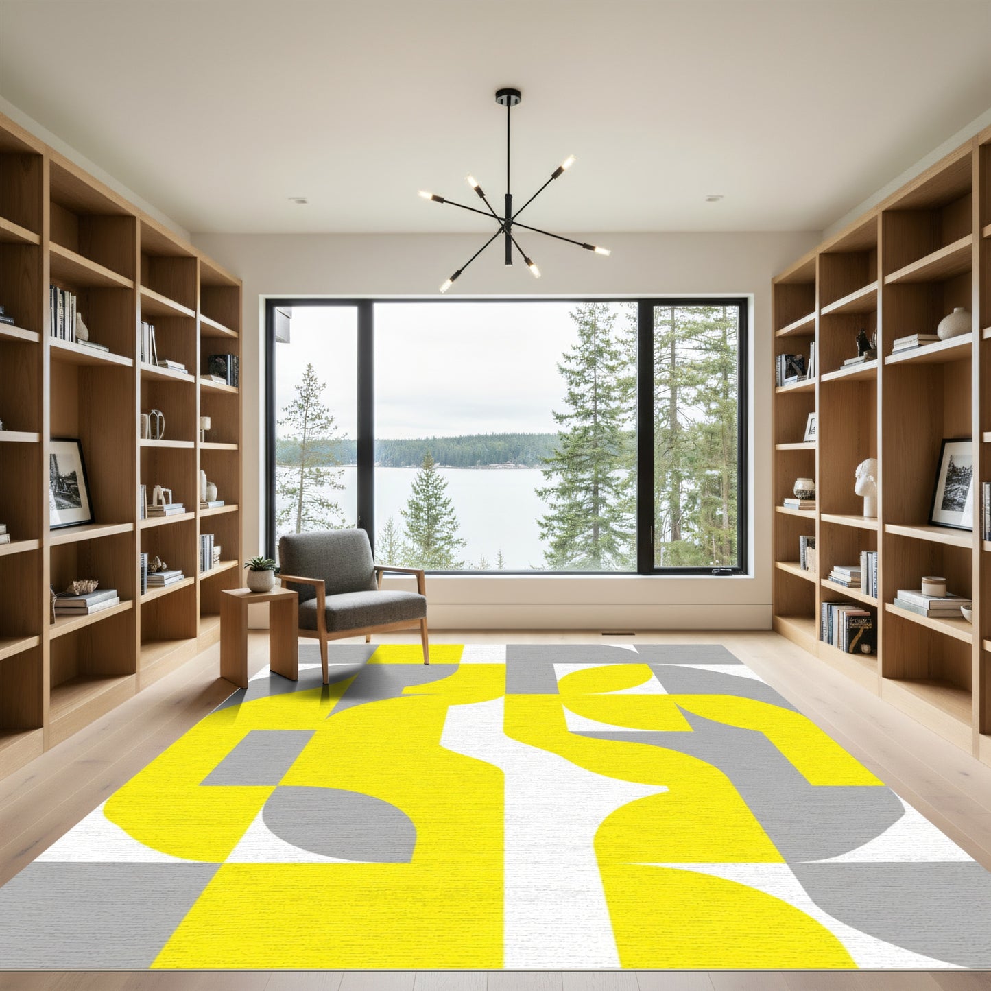 Modern Yellow Gray Geometric Abstract Rug