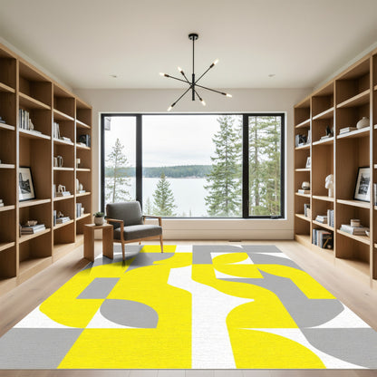 Modern Yellow Gray Geometric Abstract Rug