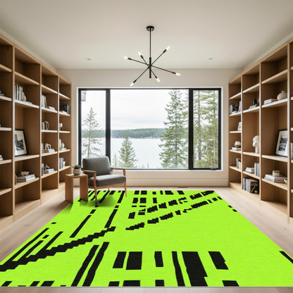 Bright Yellow Black Jagged Stripe Rug