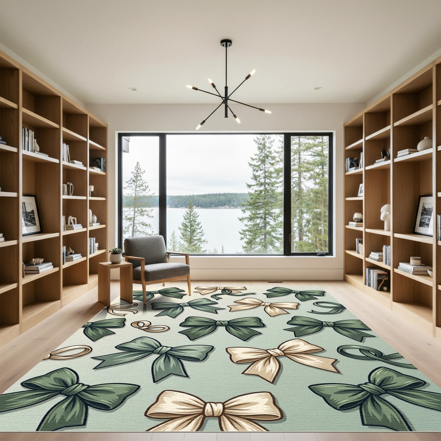 Sage and Cream Elegant Ribbon Bows Rug
